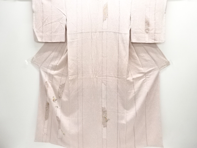 アンティーク　本総絞り　縞に秋草模様刺繍着物